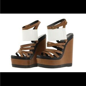 Pierre Hardy Leather Brown and White Wedge Sandals